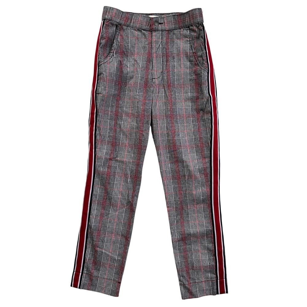 Hollister Plaid Trousers Women XS Grey Red Side Stripe New With Tags High Rise
